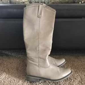 Taupe Gray Faux Leather Riding Boots